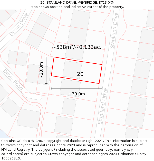 20, STANILAND DRIVE, WEYBRIDGE, KT13 0XN: Plot and title map