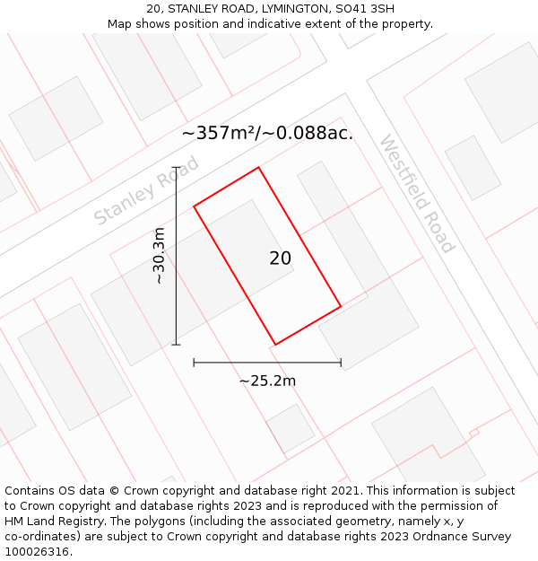 20, STANLEY ROAD, LYMINGTON, SO41 3SH: Plot and title map