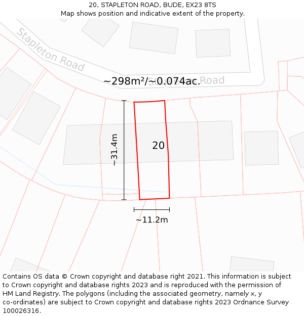 20, STAPLETON ROAD, BUDE, EX23 8TS: Plot and title map
