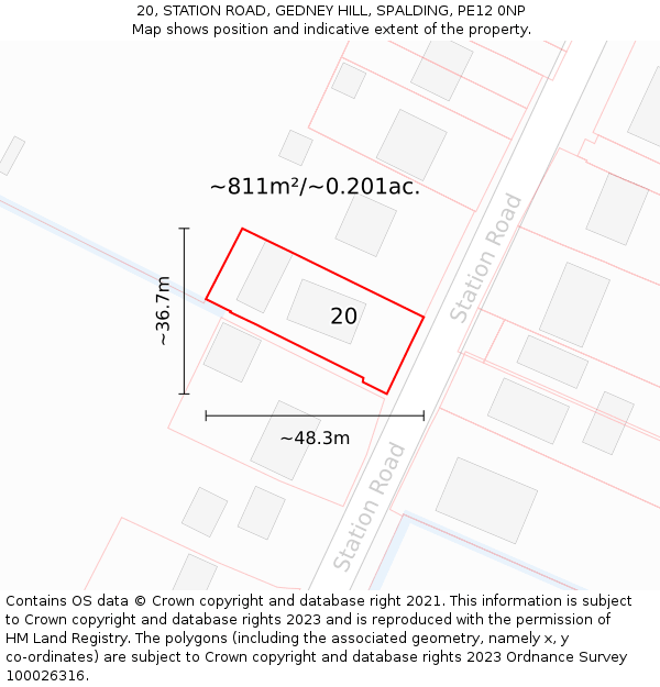 20, STATION ROAD, GEDNEY HILL, SPALDING, PE12 0NP: Plot and title map