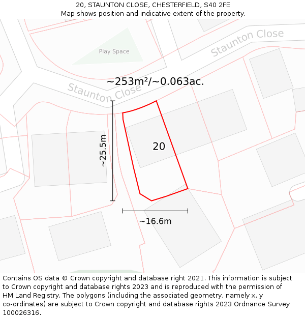 20, STAUNTON CLOSE, CHESTERFIELD, S40 2FE: Plot and title map