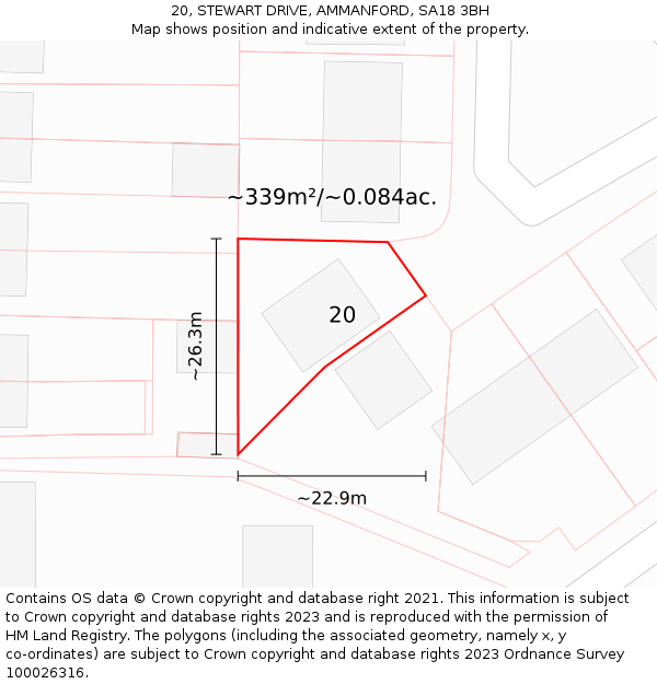 20, STEWART DRIVE, AMMANFORD, SA18 3BH: Plot and title map