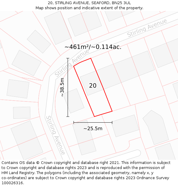 20, STIRLING AVENUE, SEAFORD, BN25 3UL: Plot and title map