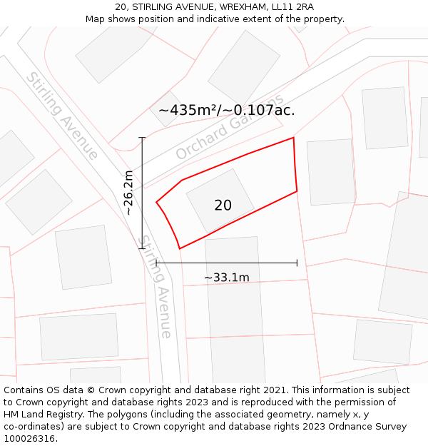 20, STIRLING AVENUE, WREXHAM, LL11 2RA: Plot and title map