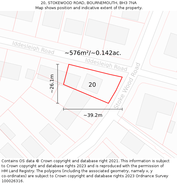 20, STOKEWOOD ROAD, BOURNEMOUTH, BH3 7NA: Plot and title map