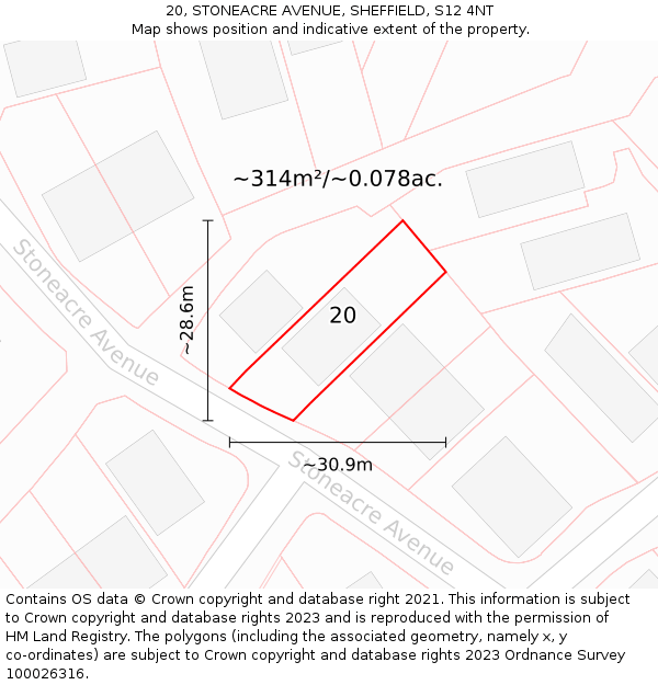 20, STONEACRE AVENUE, SHEFFIELD, S12 4NT: Plot and title map