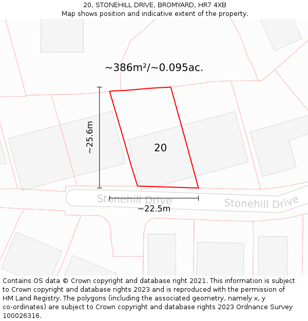 20, STONEHILL DRIVE, BROMYARD, HR7 4XB: Plot and title map