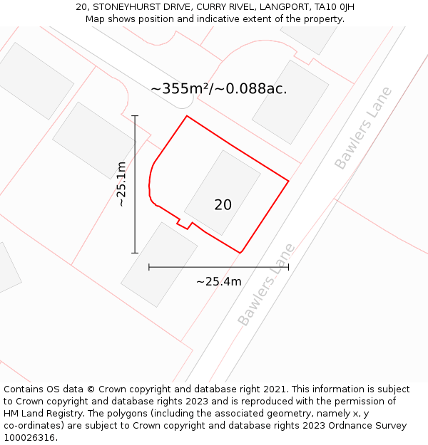 20, STONEYHURST DRIVE, CURRY RIVEL, LANGPORT, TA10 0JH: Plot and title map