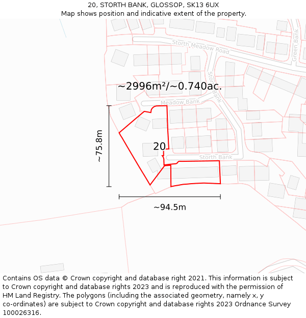 20, STORTH BANK, GLOSSOP, SK13 6UX: Plot and title map