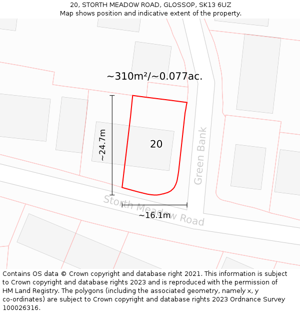 20, STORTH MEADOW ROAD, GLOSSOP, SK13 6UZ: Plot and title map