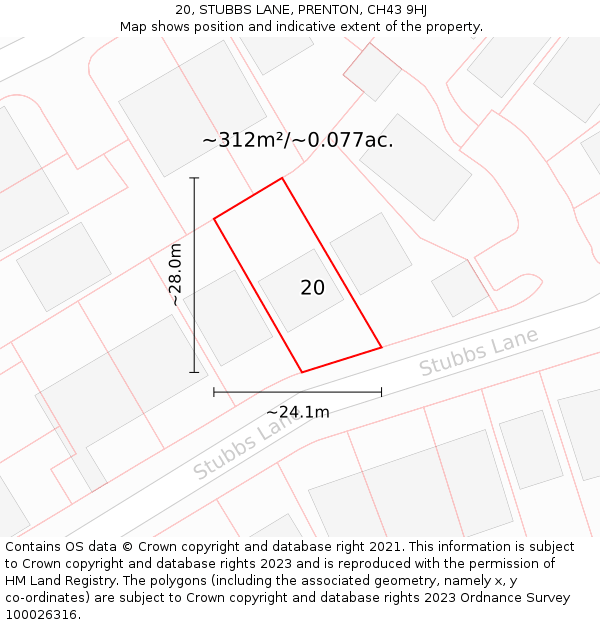 20, STUBBS LANE, PRENTON, CH43 9HJ: Plot and title map