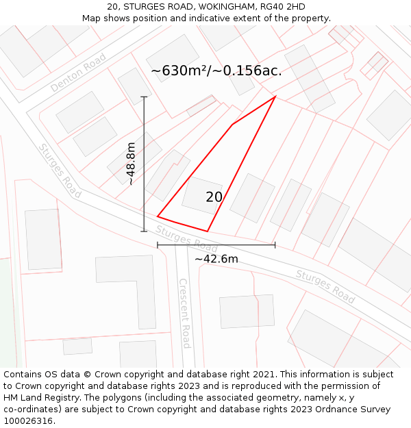 20, STURGES ROAD, WOKINGHAM, RG40 2HD: Plot and title map