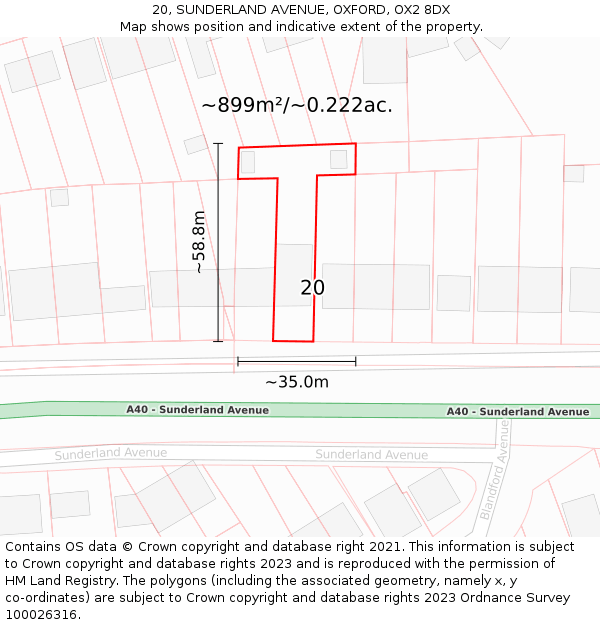 20, SUNDERLAND AVENUE, OXFORD, OX2 8DX: Plot and title map