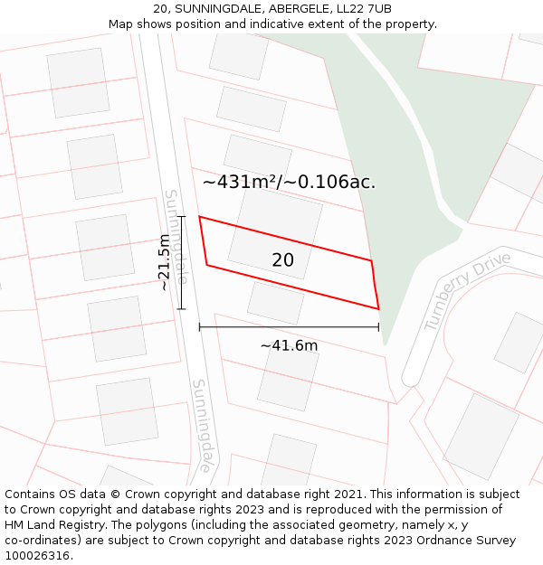 20, SUNNINGDALE, ABERGELE, LL22 7UB: Plot and title map