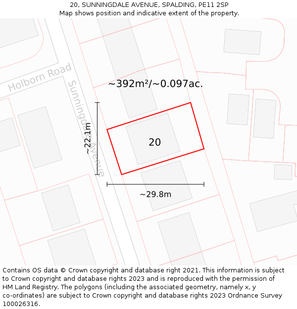 20, SUNNINGDALE AVENUE, SPALDING, PE11 2SP: Plot and title map