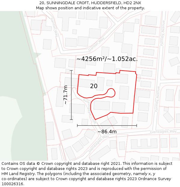 20, SUNNINGDALE CROFT, HUDDERSFIELD, HD2 2NX: Plot and title map