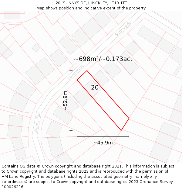 20, SUNNYSIDE, HINCKLEY, LE10 1TE: Plot and title map