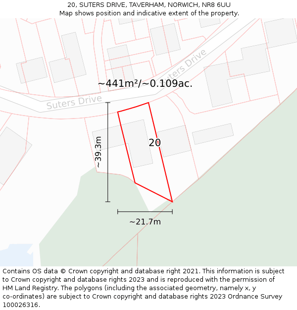 20, SUTERS DRIVE, TAVERHAM, NORWICH, NR8 6UU: Plot and title map