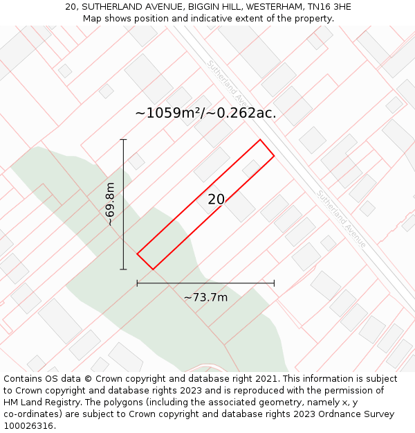 20, SUTHERLAND AVENUE, BIGGIN HILL, WESTERHAM, TN16 3HE: Plot and title map