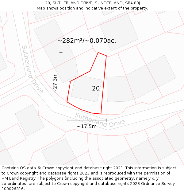 20, SUTHERLAND DRIVE, SUNDERLAND, SR4 8RJ: Plot and title map