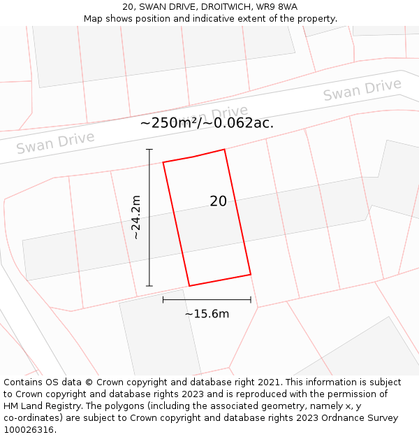 20, SWAN DRIVE, DROITWICH, WR9 8WA: Plot and title map