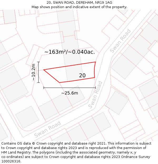 20, SWAN ROAD, DEREHAM, NR19 1AG: Plot and title map