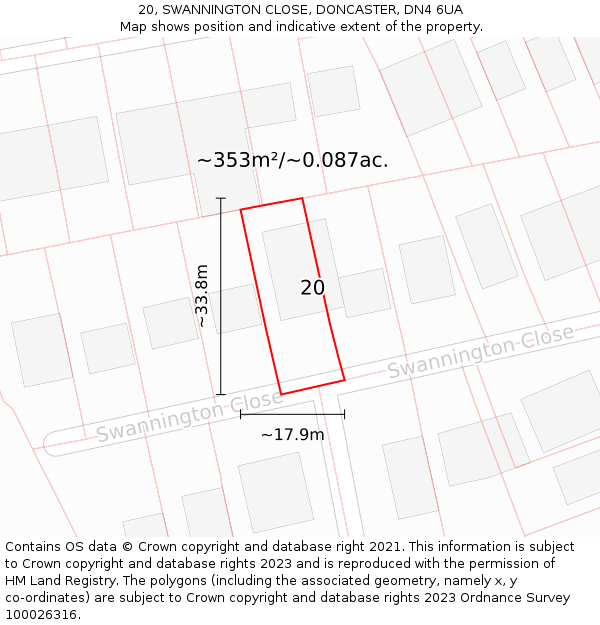 20, SWANNINGTON CLOSE, DONCASTER, DN4 6UA: Plot and title map
