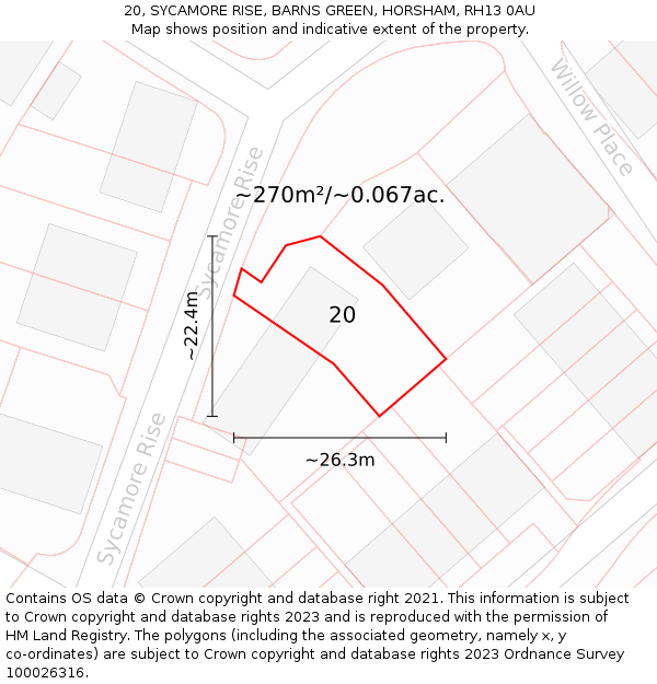 20, SYCAMORE RISE, BARNS GREEN, HORSHAM, RH13 0AU: Plot and title map