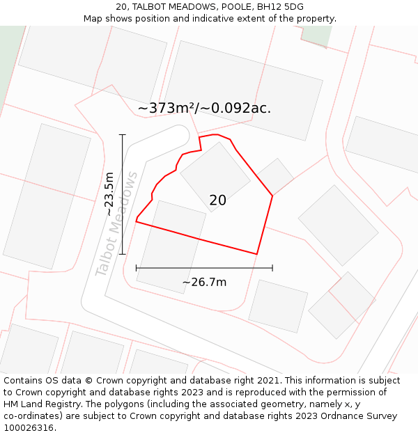 20, TALBOT MEADOWS, POOLE, BH12 5DG: Plot and title map