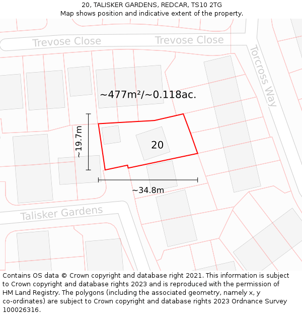 20, TALISKER GARDENS, REDCAR, TS10 2TG: Plot and title map