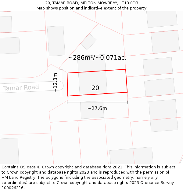 20, TAMAR ROAD, MELTON MOWBRAY, LE13 0DR: Plot and title map