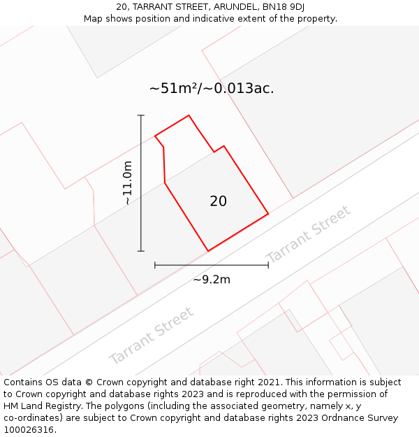 20, TARRANT STREET, ARUNDEL, BN18 9DJ: Plot and title map
