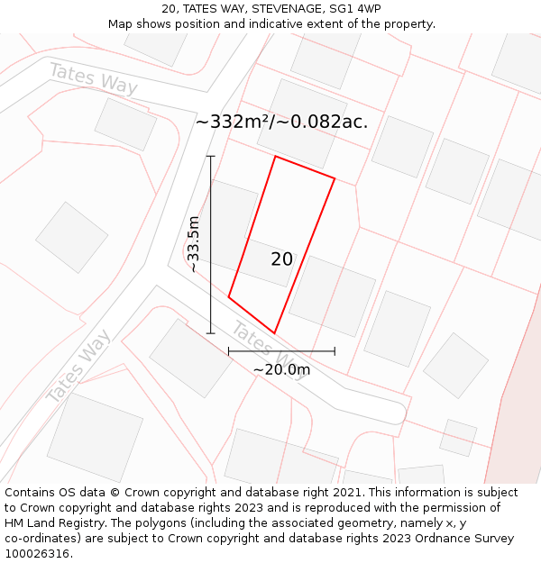 20, TATES WAY, STEVENAGE, SG1 4WP: Plot and title map