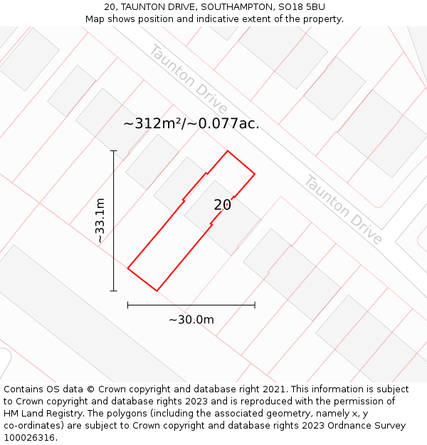 20, TAUNTON DRIVE, SOUTHAMPTON, SO18 5BU: Plot and title map