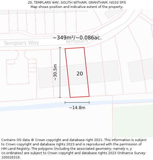 20, TEMPLARS WAY, SOUTH WITHAM, GRANTHAM, NG33 5PS: Plot and title map