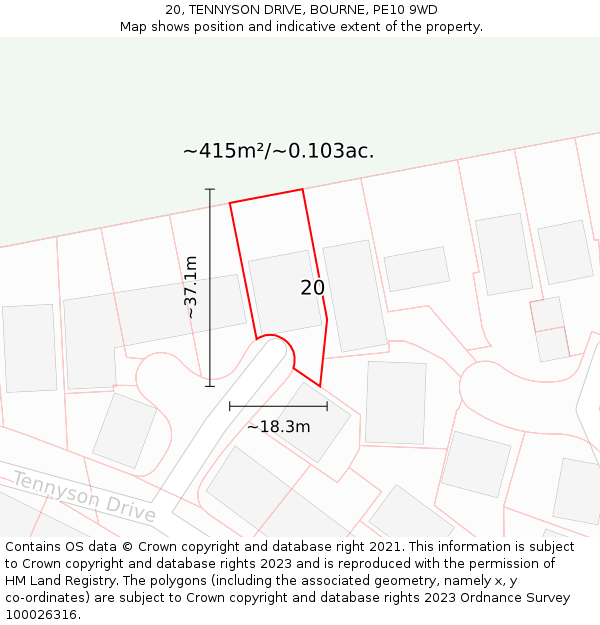 20, TENNYSON DRIVE, BOURNE, PE10 9WD: Plot and title map