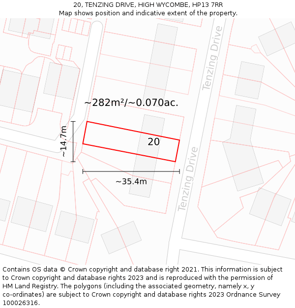 20, TENZING DRIVE, HIGH WYCOMBE, HP13 7RR: Plot and title map