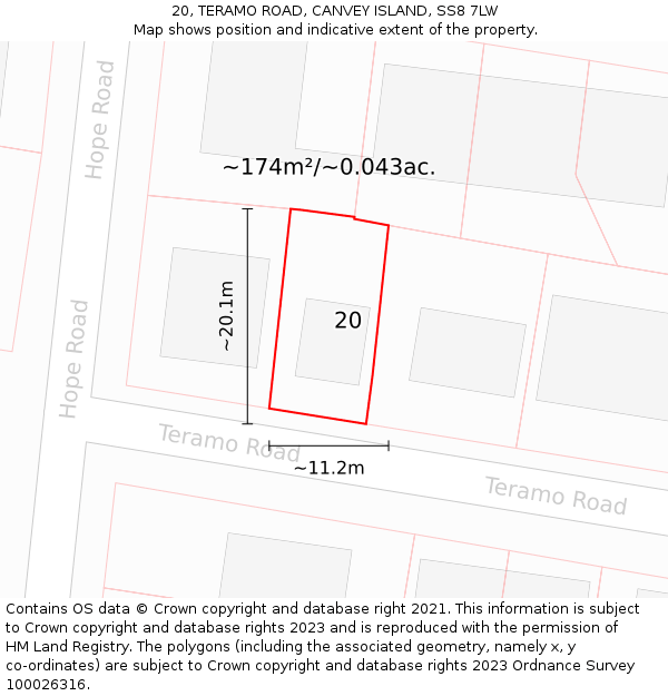 20, TERAMO ROAD, CANVEY ISLAND, SS8 7LW: Plot and title map