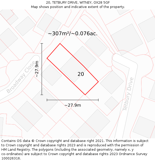 20, TETBURY DRIVE, WITNEY, OX28 5GF: Plot and title map