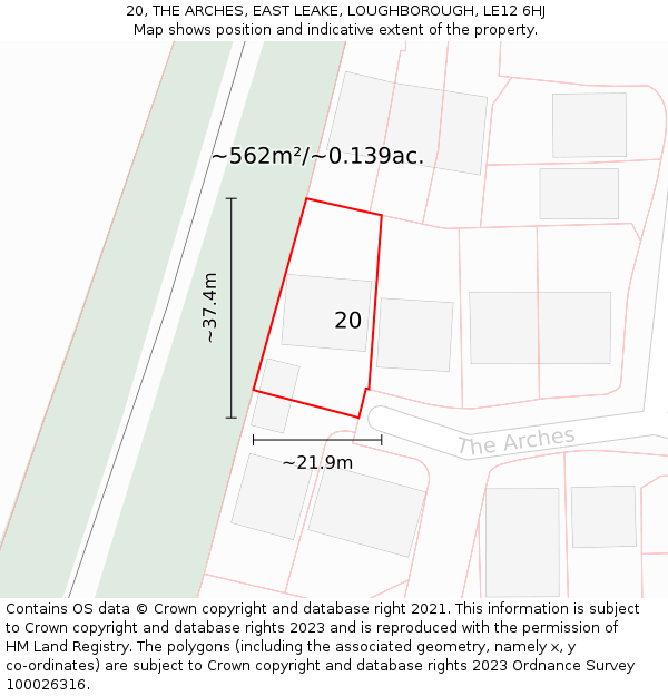 20, THE ARCHES, EAST LEAKE, LOUGHBOROUGH, LE12 6HJ: Plot and title map