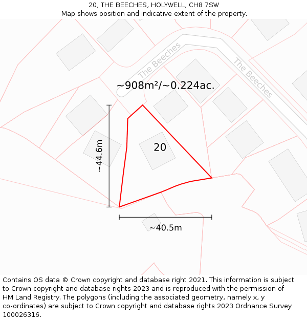 20, THE BEECHES, HOLYWELL, CH8 7SW: Plot and title map