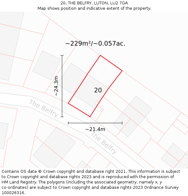 20, THE BELFRY, LUTON, LU2 7GA: Plot and title map