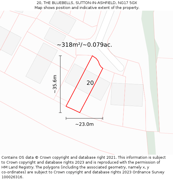 20, THE BLUEBELLS, SUTTON-IN-ASHFIELD, NG17 5GX: Plot and title map