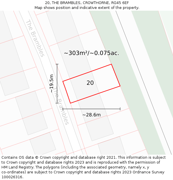 20, THE BRAMBLES, CROWTHORNE, RG45 6EF: Plot and title map