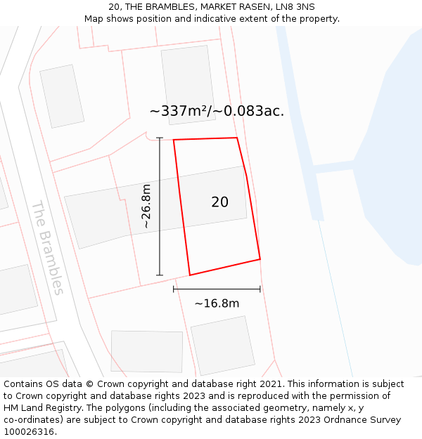 20, THE BRAMBLES, MARKET RASEN, LN8 3NS: Plot and title map