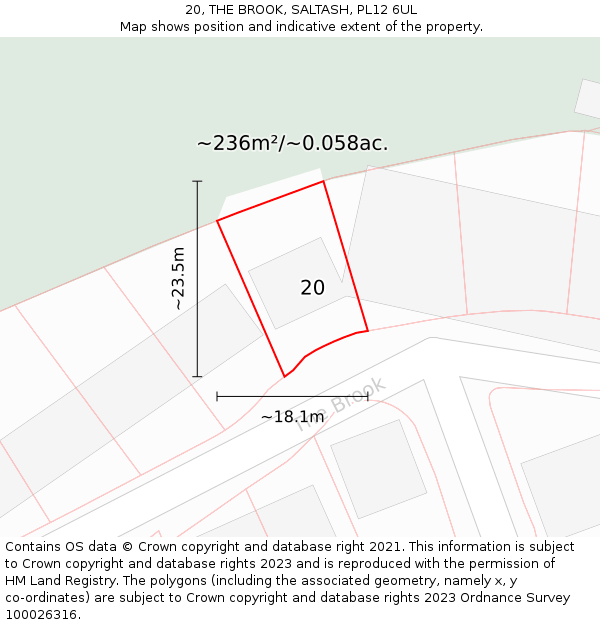 20, THE BROOK, SALTASH, PL12 6UL: Plot and title map