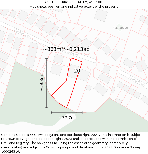 20, THE BURROWS, BATLEY, WF17 8BE: Plot and title map