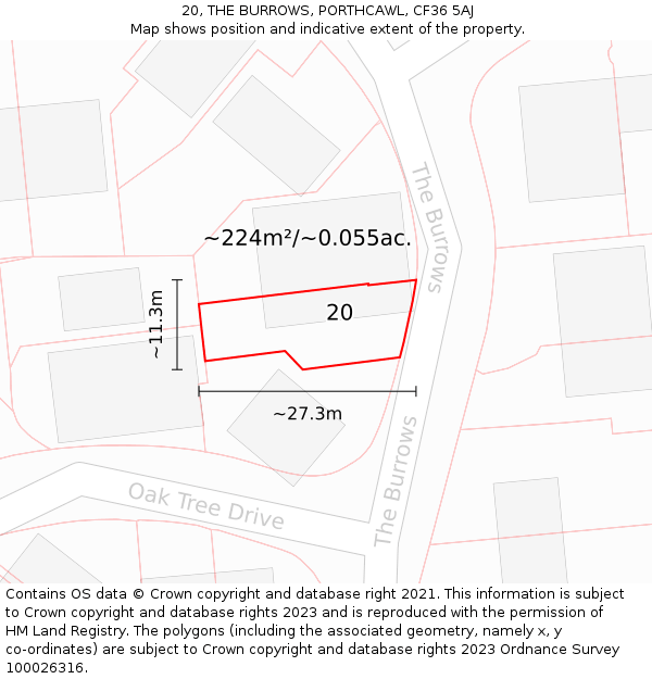 20, THE BURROWS, PORTHCAWL, CF36 5AJ: Plot and title map