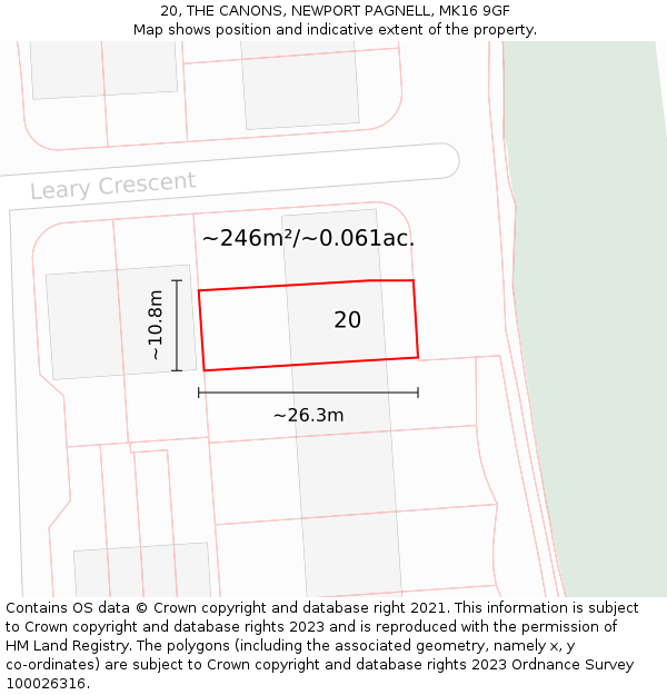20, THE CANONS, NEWPORT PAGNELL, MK16 9GF: Plot and title map