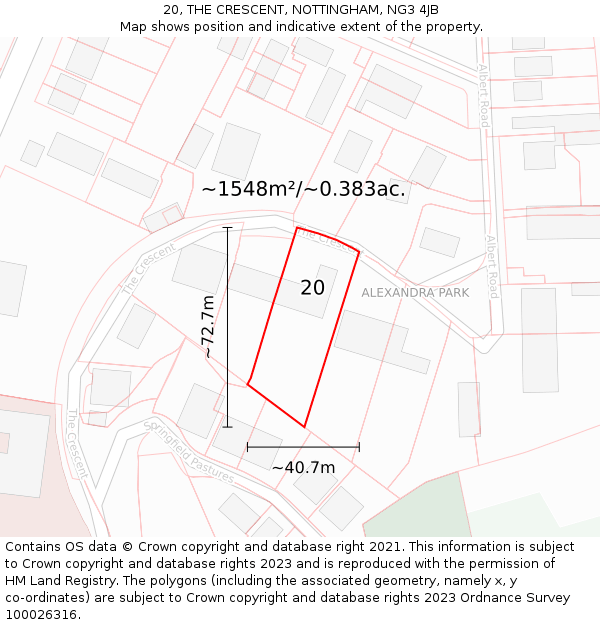 20, THE CRESCENT, NOTTINGHAM, NG3 4JB: Plot and title map